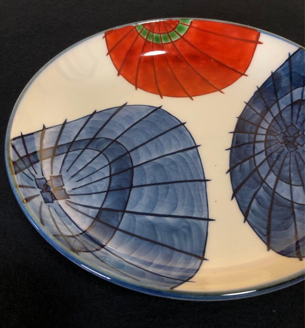 《R》有田焼 染錦 傘絵 皿4客 源右衛門作 共箱　251204お3