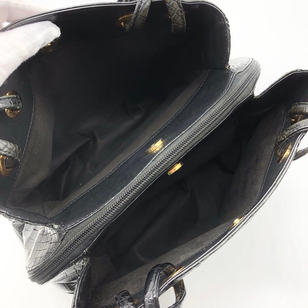 JRAタグ付　クロコダイル　ハンドバッグ　シャイニングクロコ　ワニ革　ブラック