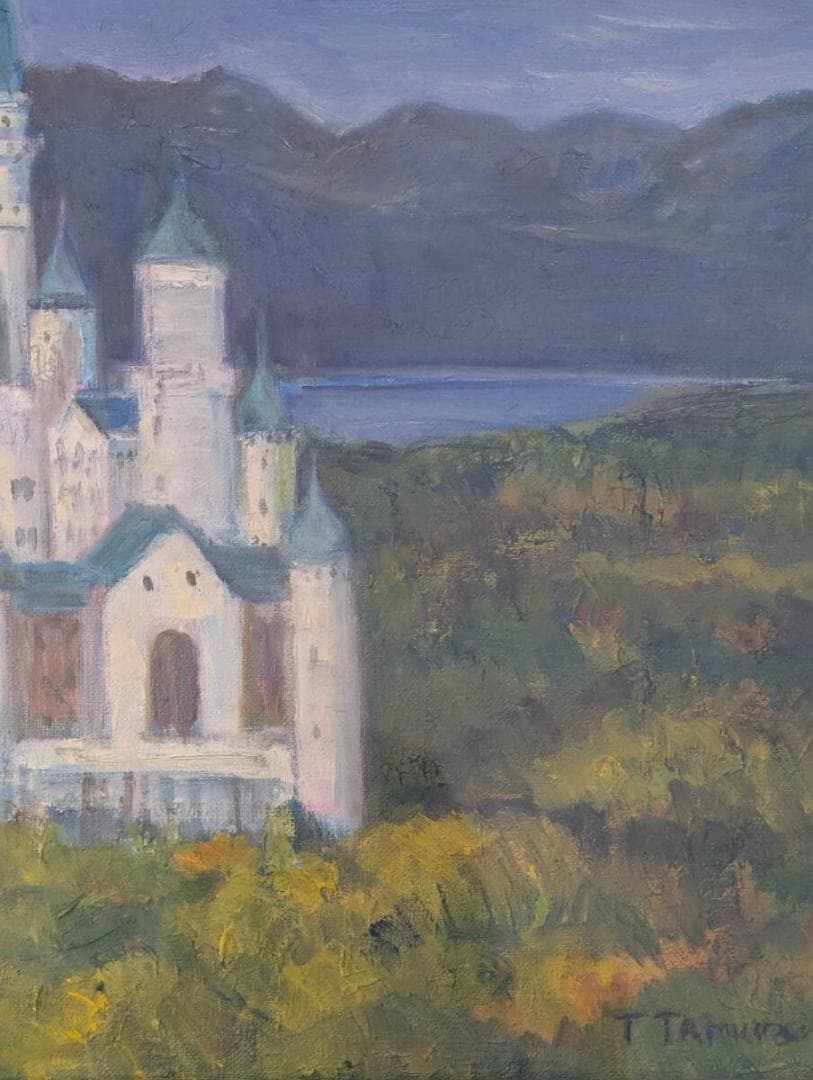 【真作】絵画　油彩6号　ノイシュヴァンシュタイン城　箱・黄袋入　X73