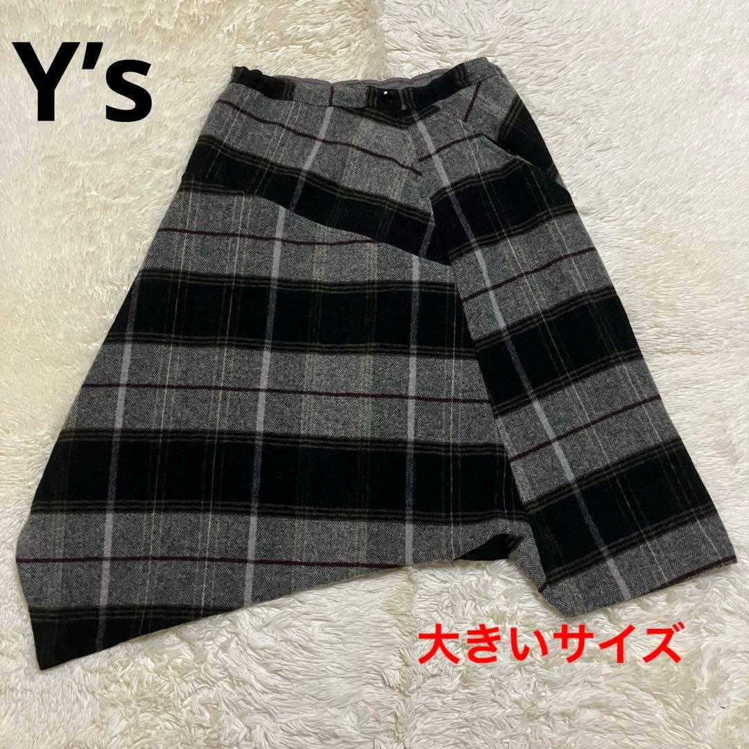 ワイズ　チェック　アシンメトリー　サルエル　パンツ