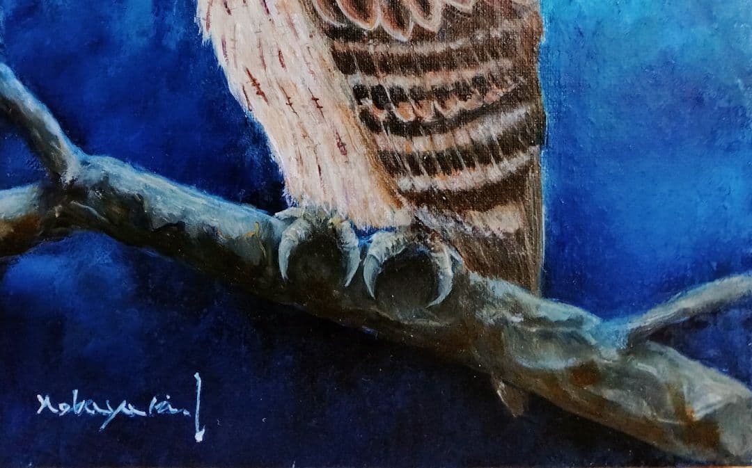 油絵　森のカムイ（シマフクロウ)Ｆ4 洋画家 池畠史幸 新作肉筆画