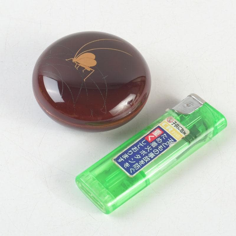 茶道具　武司作　鈴虫蒔絵　内金溜　香合　共布共箱　V　9517