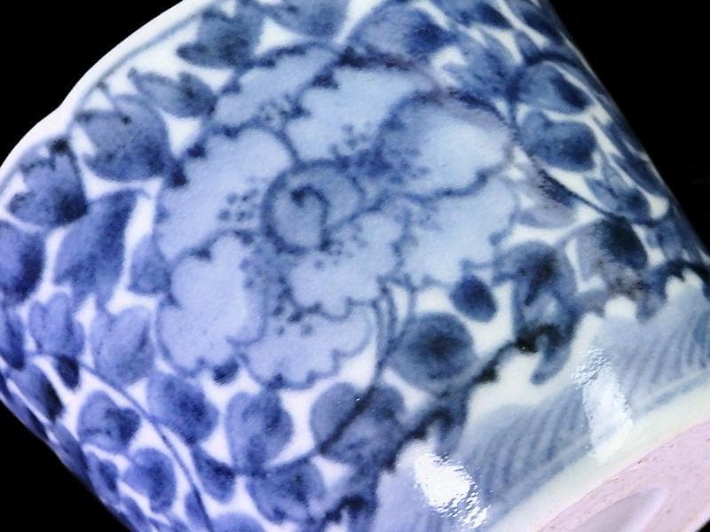 古伊万里　染付　牡丹に牡丹葉繋ぎ紋の図　蕎麦猪口　 C503AS-CSw