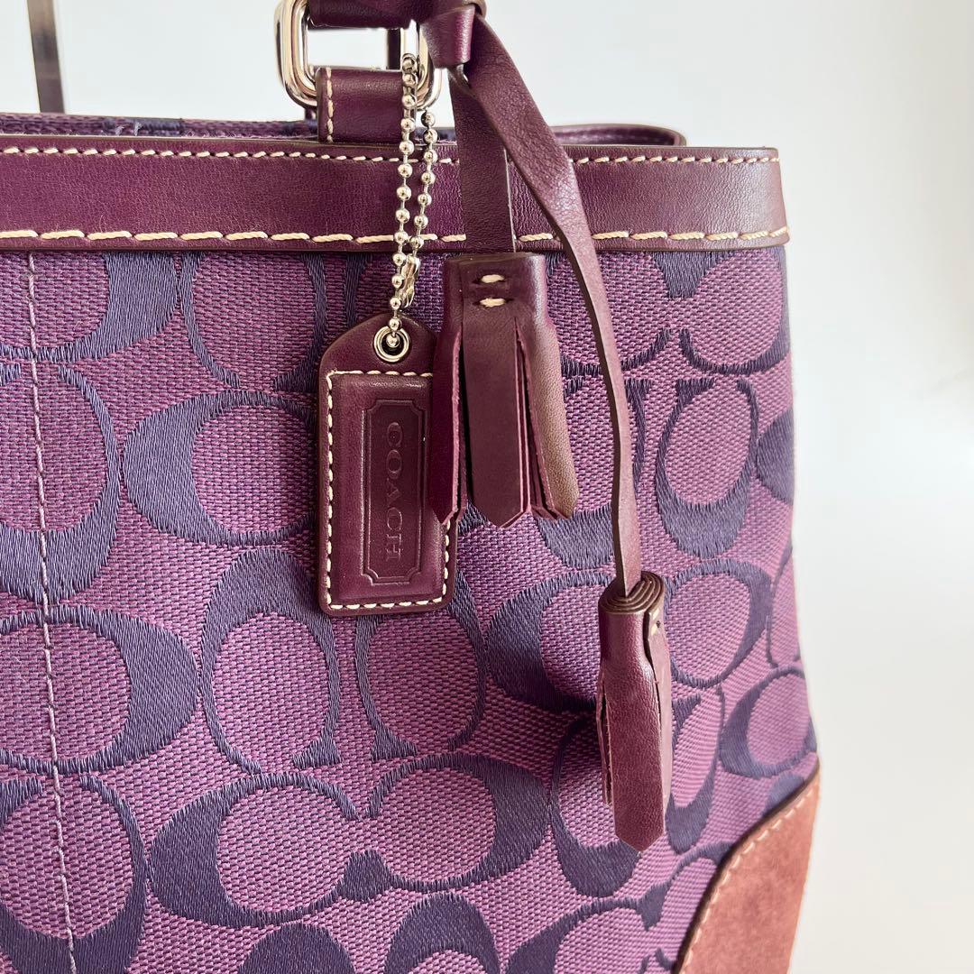バッグ Coach Purple Signature Tote Bag Tassel