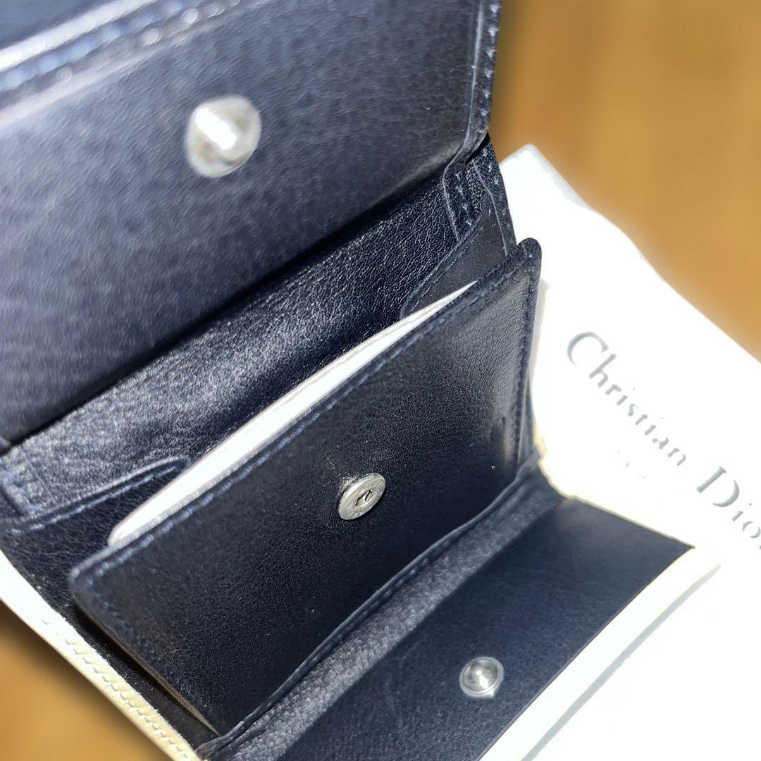 美品匿名Christian Dior クリスチャンディオール三つ折り財布ネイビー