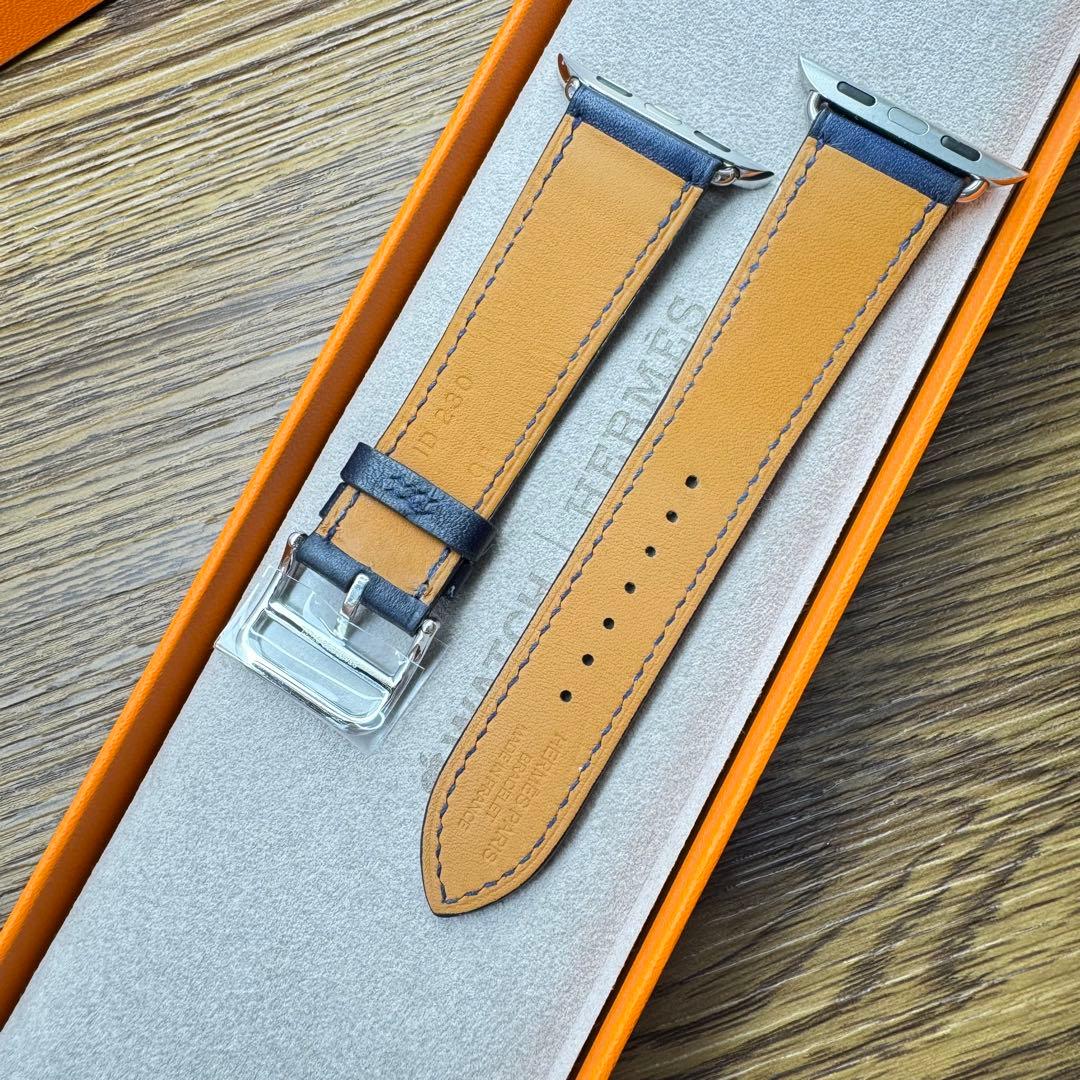 2525 ほぼ未使用　Apple Watch エルメス　ネイビー　レザーバンド