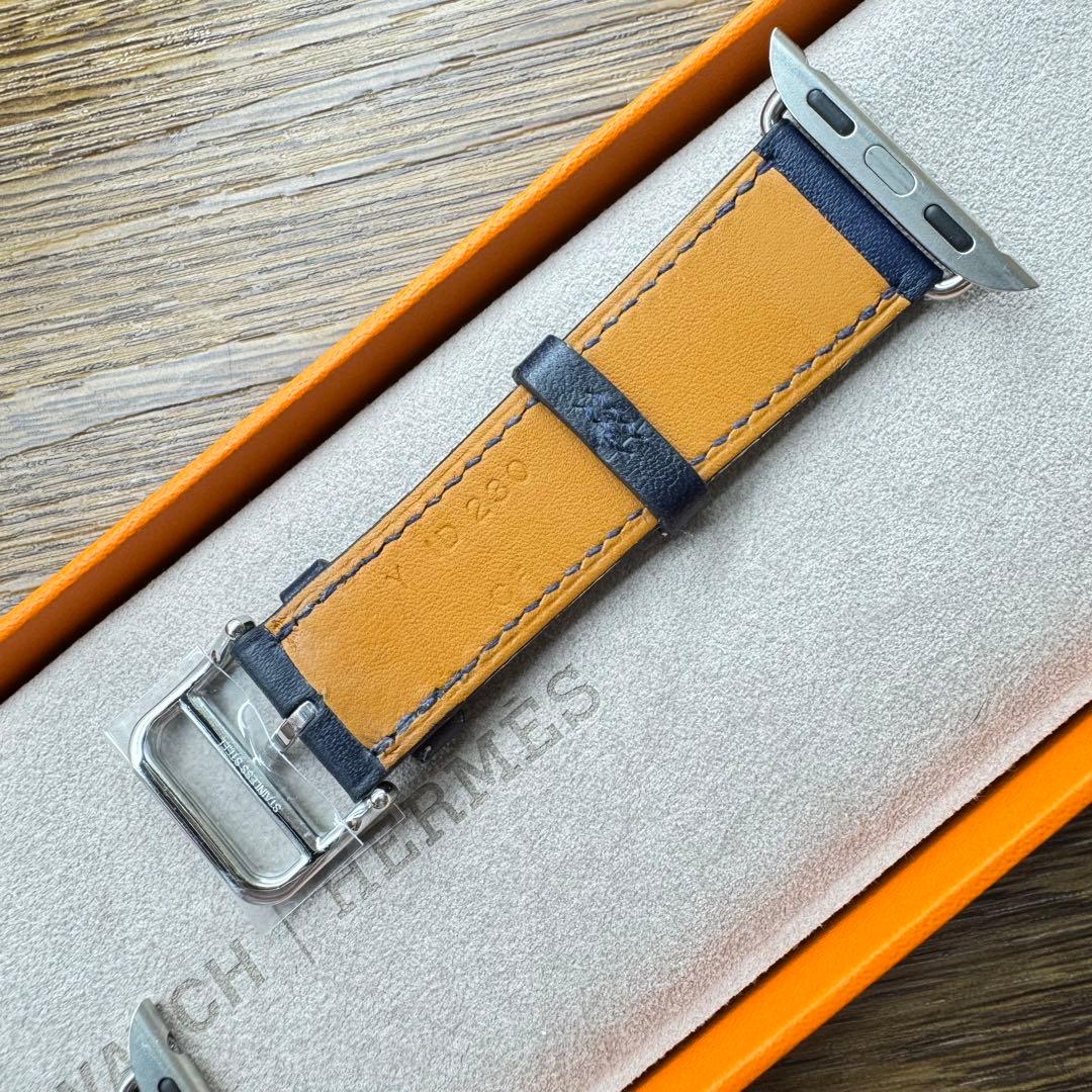 2525 ほぼ未使用　Apple Watch エルメス　ネイビー　レザーバンド