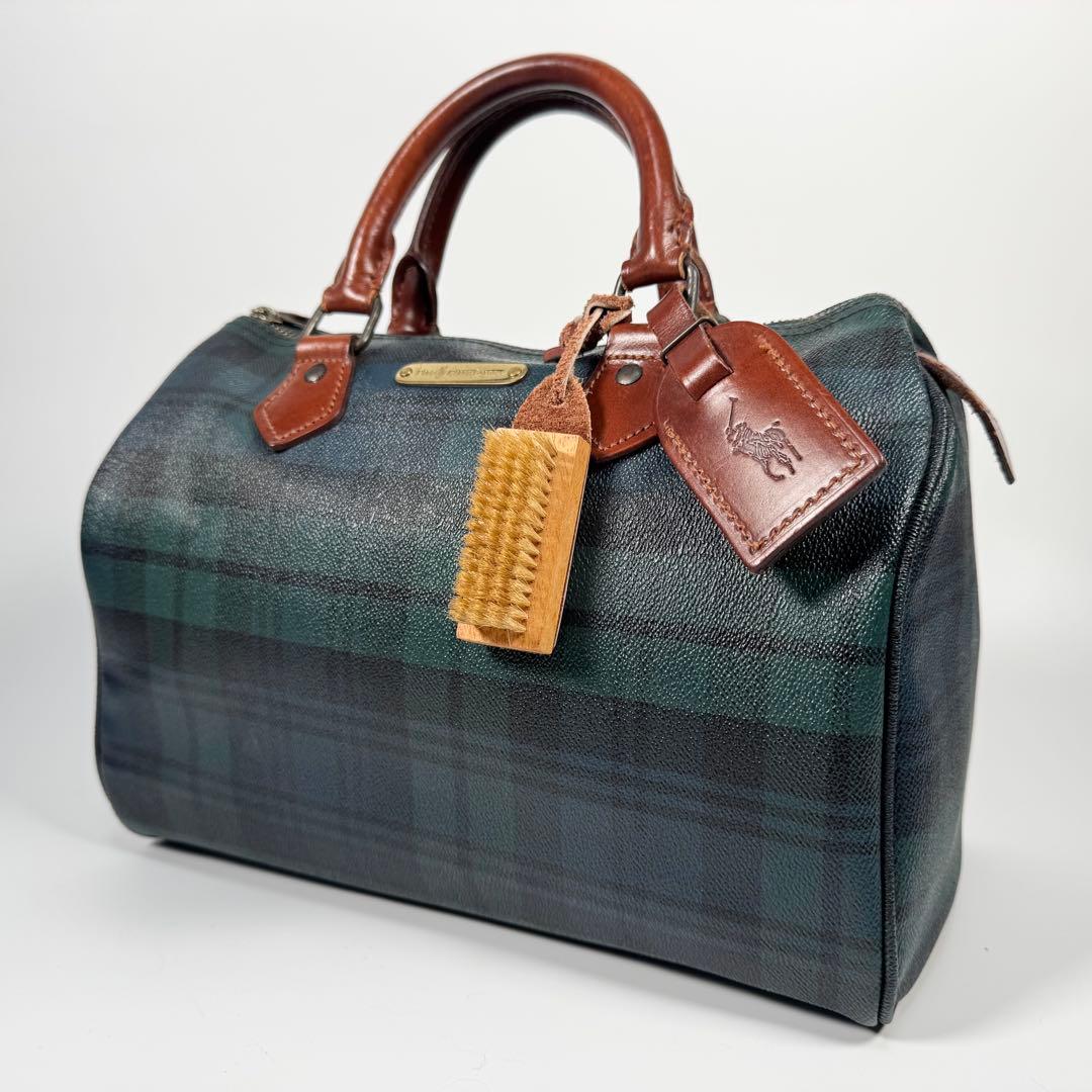 ラルフローレン ミニボストンバッグ ブラックウォッチ チェック グリーン レザー