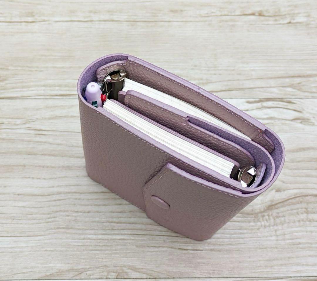 【新品】手帳 ミニ6システム ダブルリング 2セット分 レザー ピンクベージュ