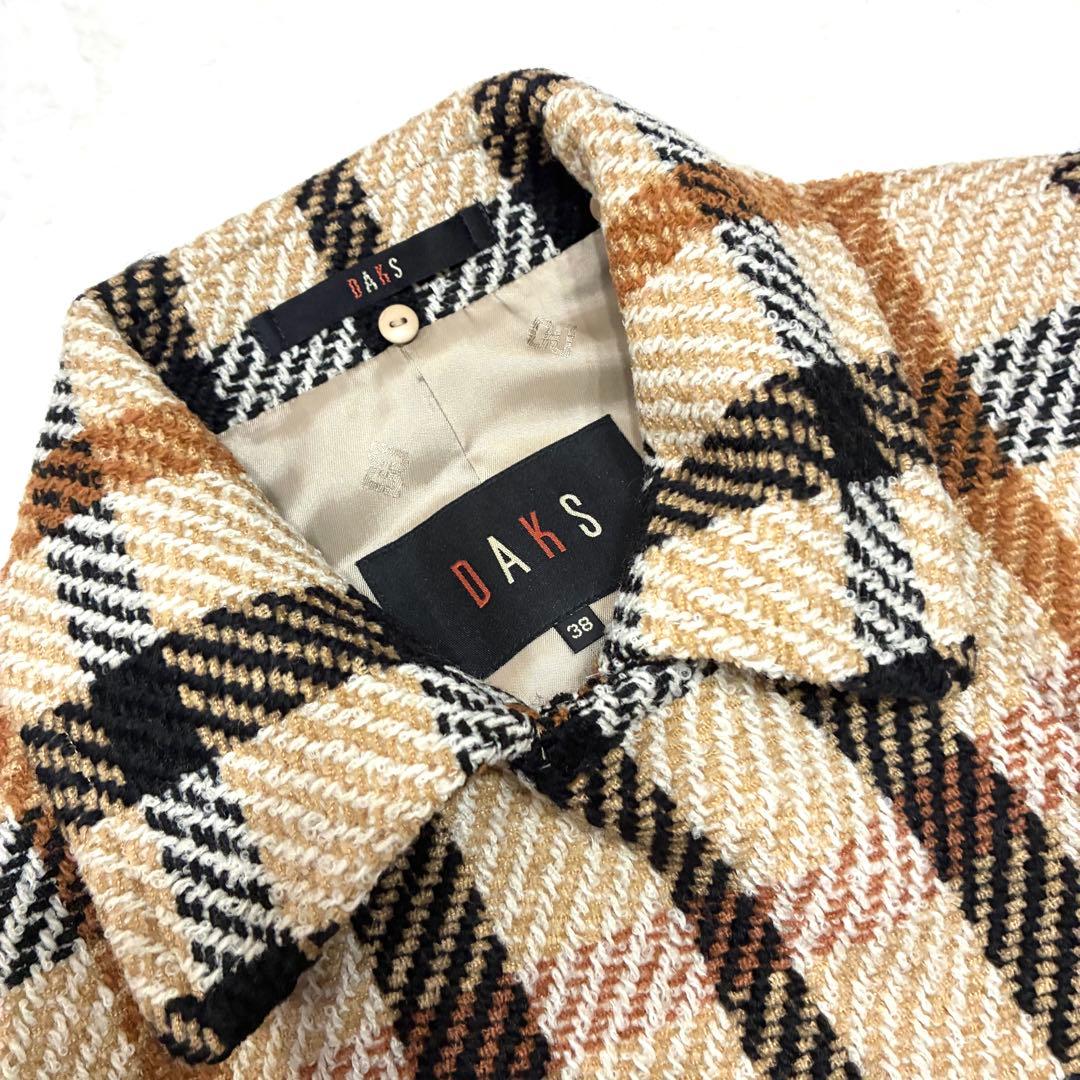 DAKS ダックス ロングコート チェック ファー付　38サイズ