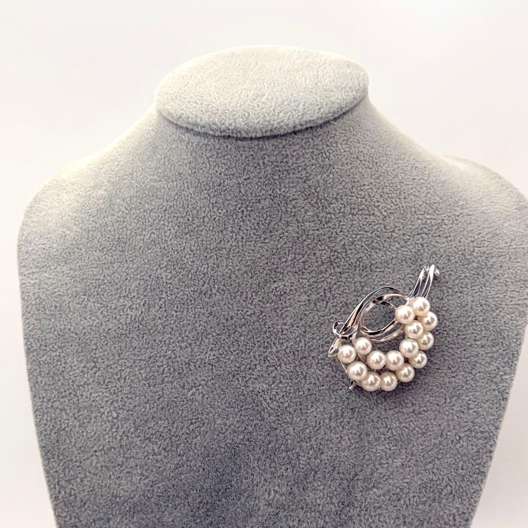 290【タサキ】シルバー　パール　ブローチ