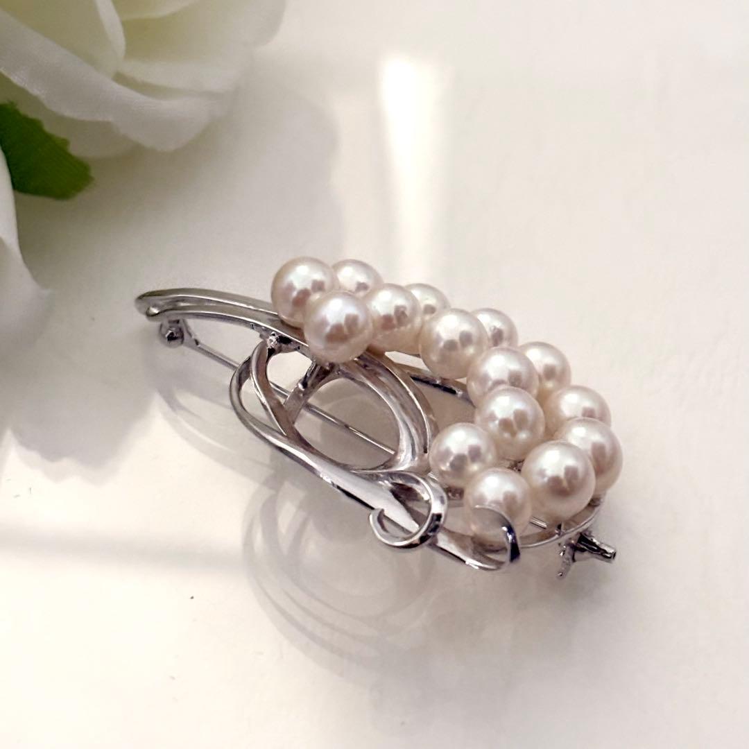 290【タサキ】シルバー　パール　ブローチ