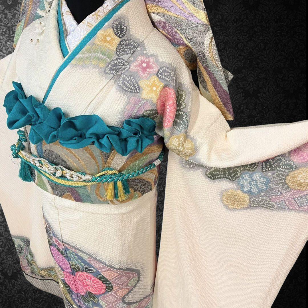 振袖フルセット(7点)・成人式・総絞り・エンボス加工・胴裏正絹・正絹・逸品