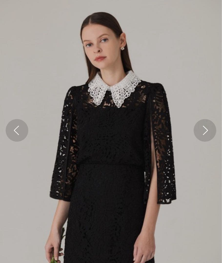 美品♡レジャ leja ドレス リーフレースカラー セットアップ ブラック M