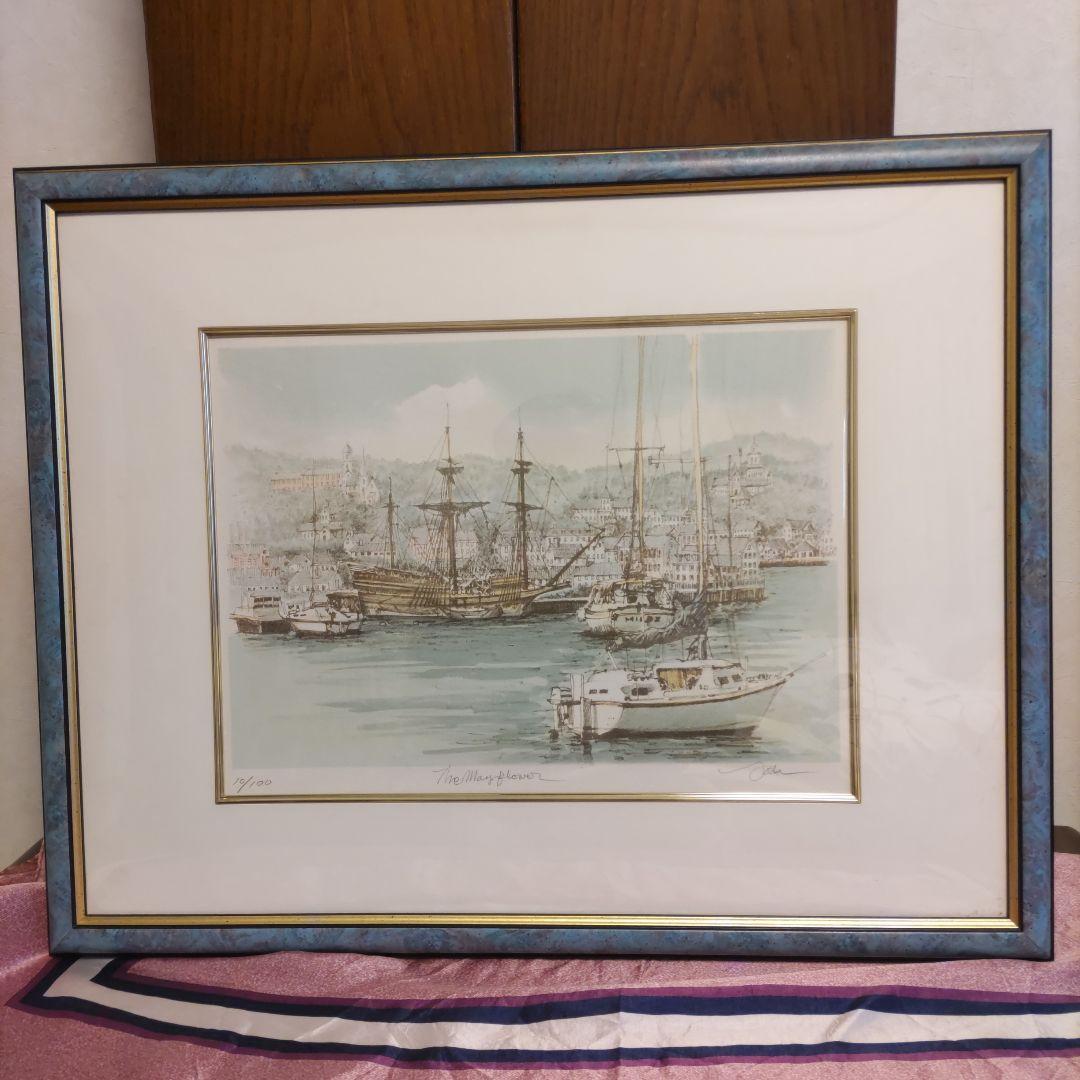 しんちゃん❢織田義郎、版画【ザ・メイフラワー】風景画、銅版画、エッチング、