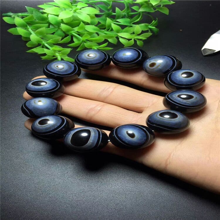 宝飾薬師瑪瑙天眼ブレスレット白と黒の糸を巻いた薬師瑪瑙天眼仏珠ブレスレット