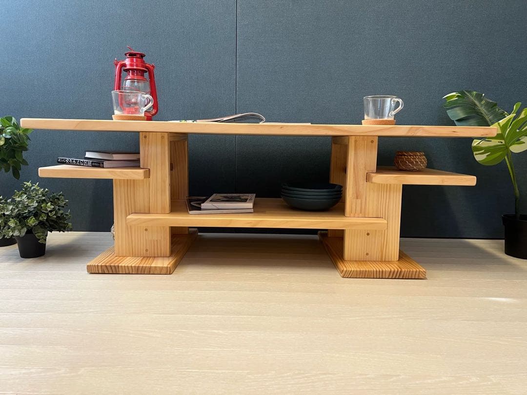 【在庫整理】 ローテーブル 木組みたっぷり収納 120cm 45cm パイン