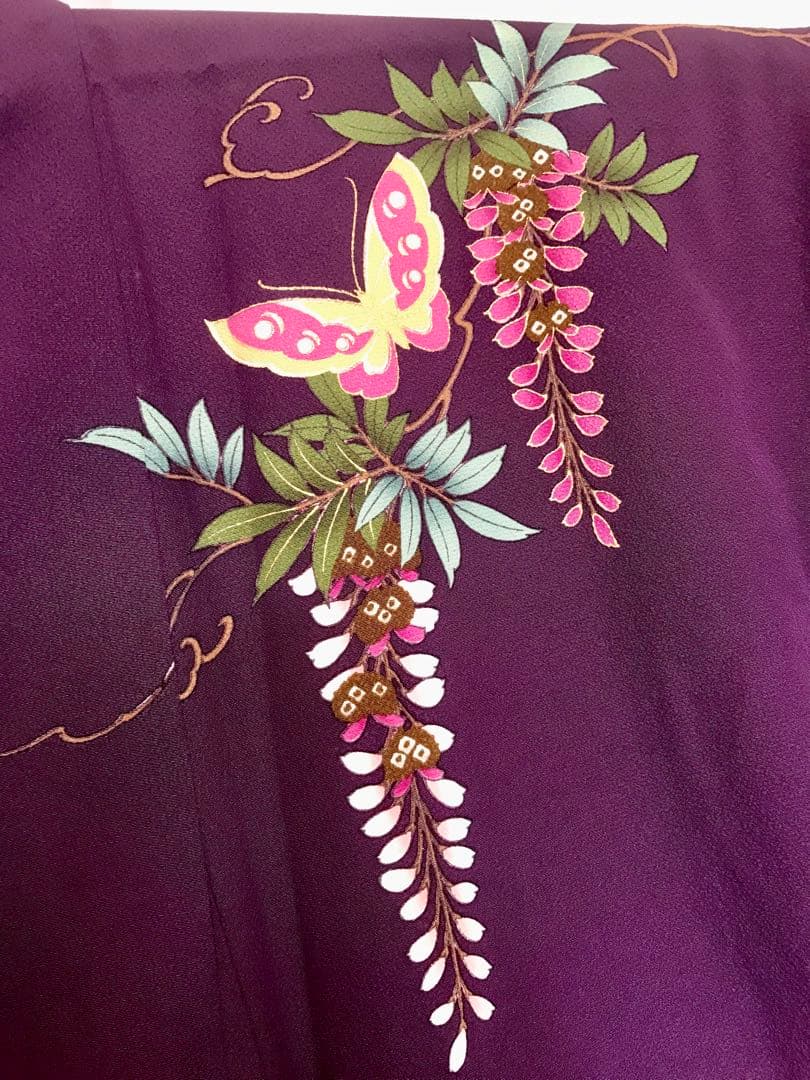 振袖　超美品　正絹　金糸刺繍　濃紫