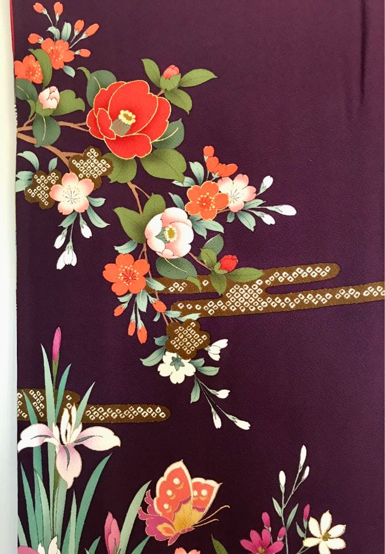 振袖　超美品　正絹　金糸刺繍　濃紫