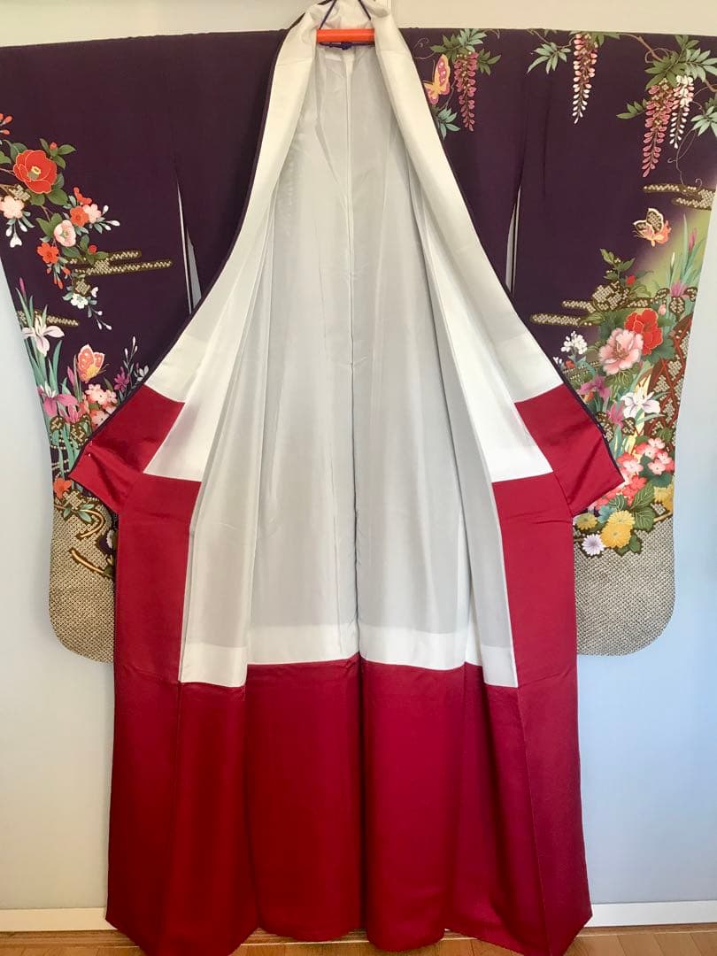 振袖　超美品　正絹　金糸刺繍　濃紫