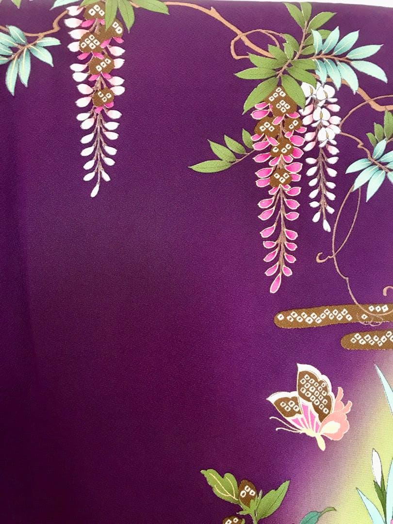 振袖　超美品　正絹　金糸刺繍　濃紫