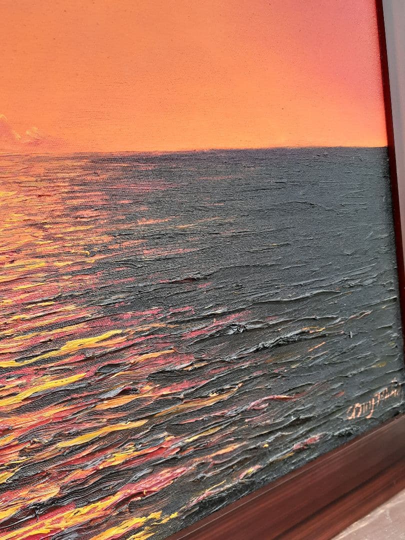 油絵　大きめ　アートフレーム　サンセット