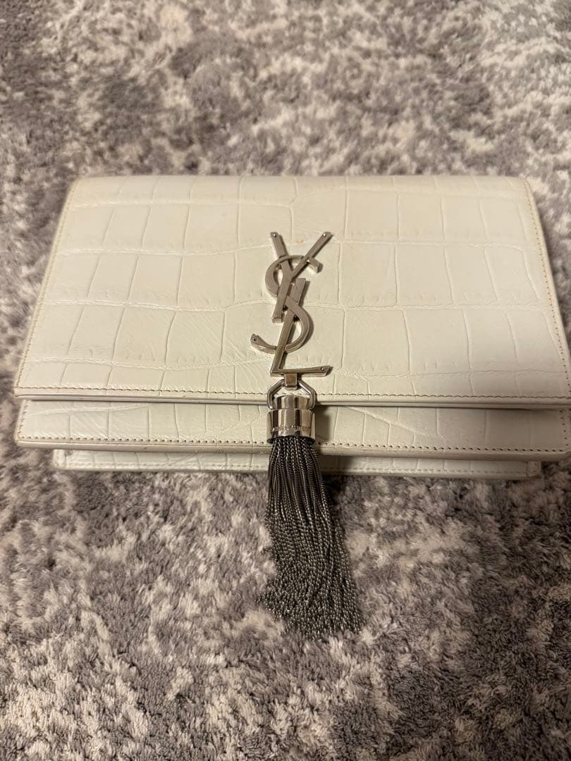 YSL クロコダイル風 チェーンウォレット ホワイト財布イヴサンローラン