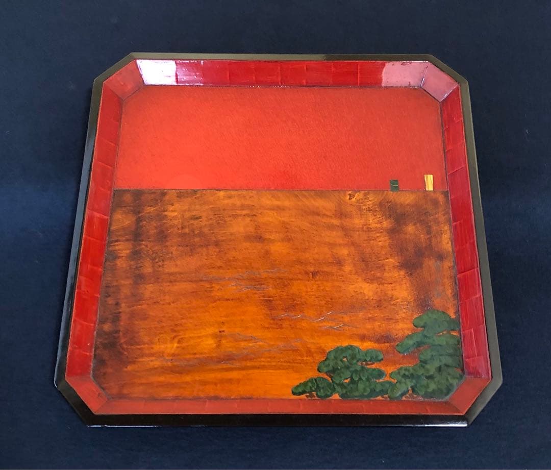 《R》伝統工芸 讃岐彫盆 四方盆 隅切 在銘 刳抜 共箱　250707E1