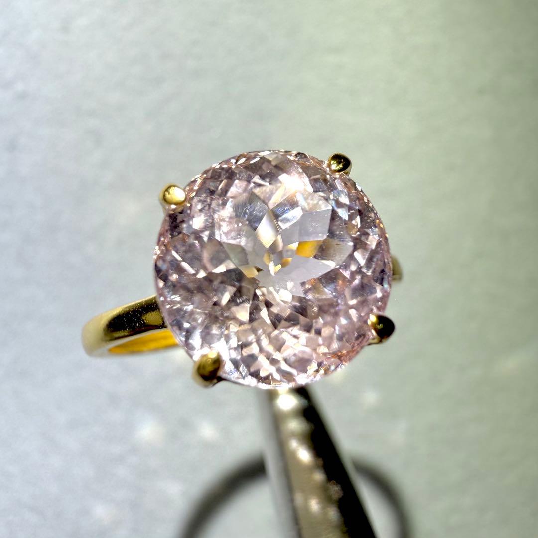 k18gp クンツァイト　ラウンド　ファセットカット　フリーサイズリング　大粒