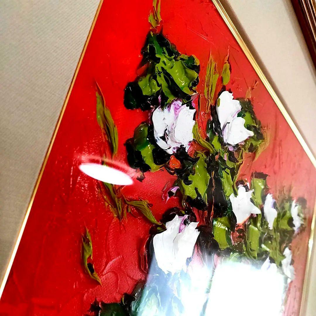 美品✨️油絵　アントワンキニブリー　レッド&ホワイト　64.5×74.5