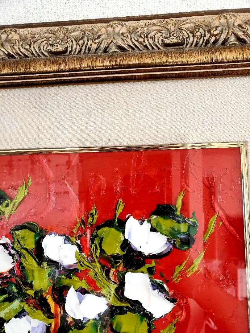 美品✨️油絵　アントワンキニブリー　レッド&ホワイト　64.5×74.5