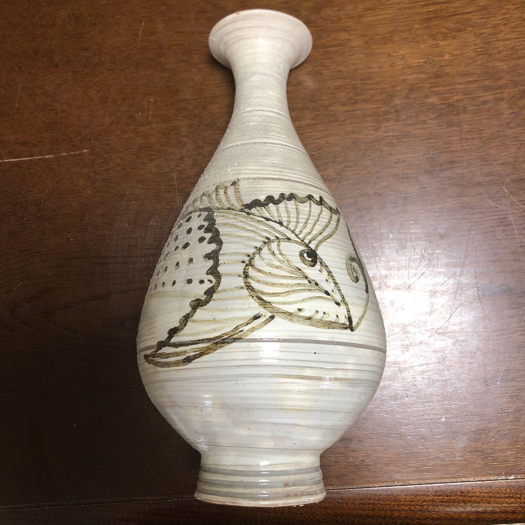 粉青沙器鉄絵唐草魚文瓶李朝写し