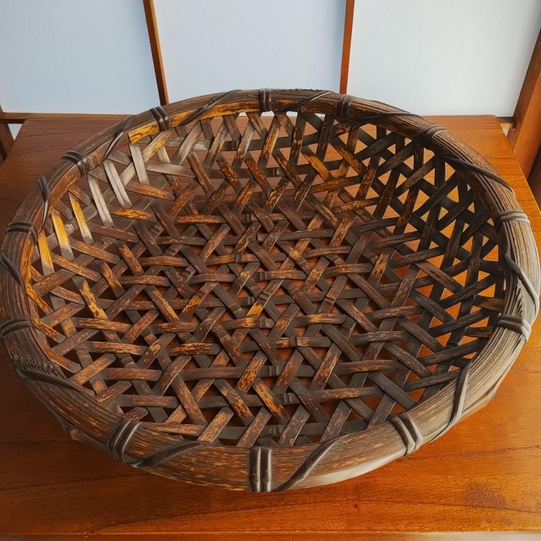 土佐の虎斑竹 かご 竹籠 竹細工 漆塗り 日本製 亀甲盛り籠