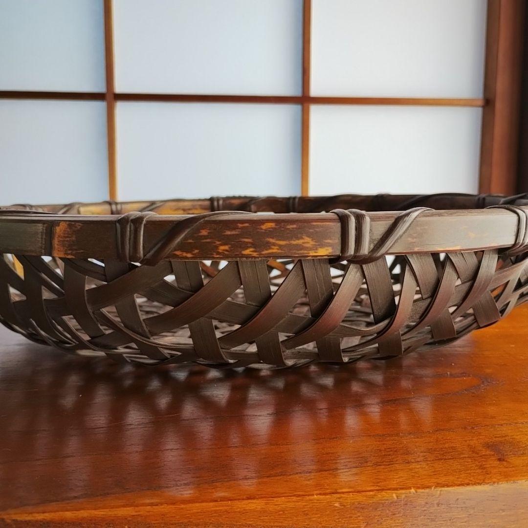 土佐の虎斑竹 かご 竹籠 竹細工 漆塗り 日本製 亀甲盛り籠