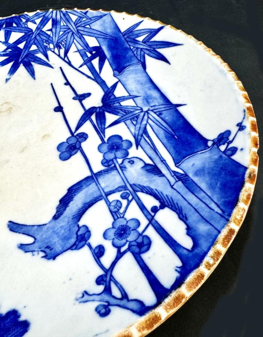 江戸時代 古伊万里 古染付上村印判松竹梅文大皿 約直径30.5cmWWTT167