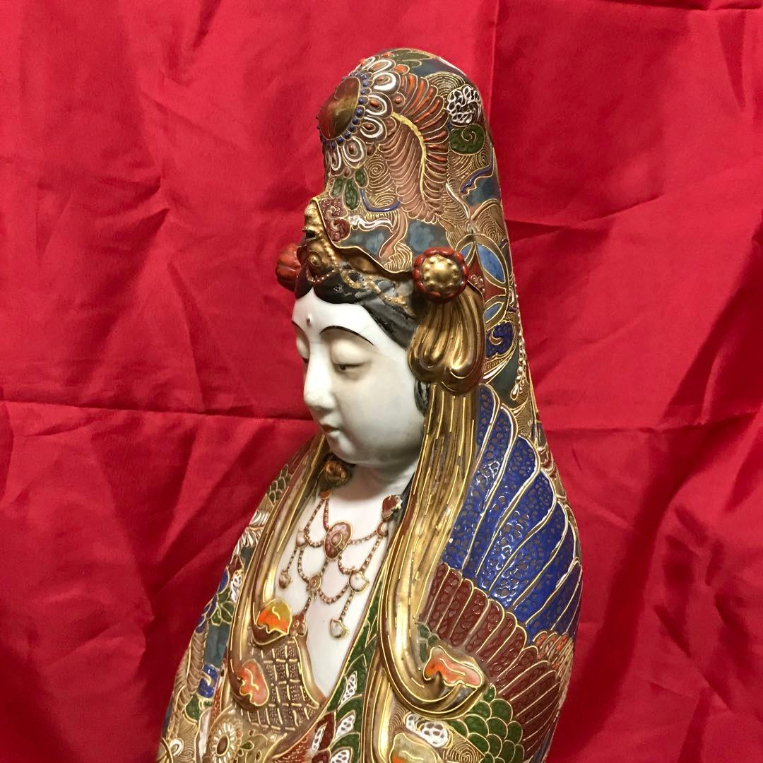 開運‼️古美術 骨董品 工芸品 九谷焼 ‼️縁起置物 ♣大型観音立像 守護仏♣