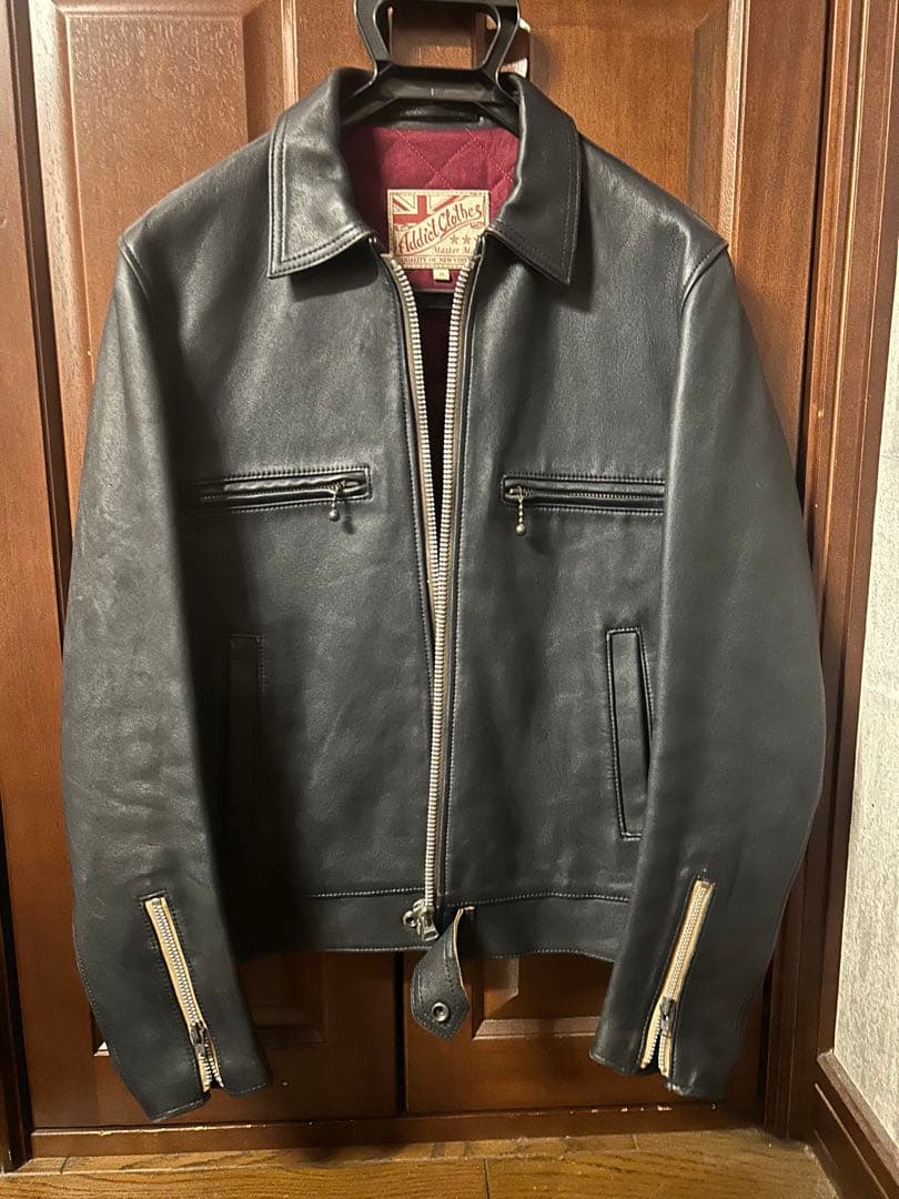 アディクトクローズ　シングルライダースジャケット 38 ネイビー