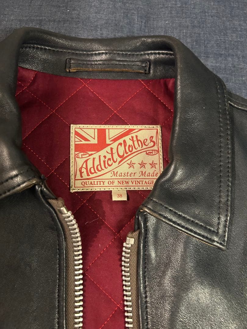 アディクトクローズ　シングルライダースジャケット 38 ネイビー