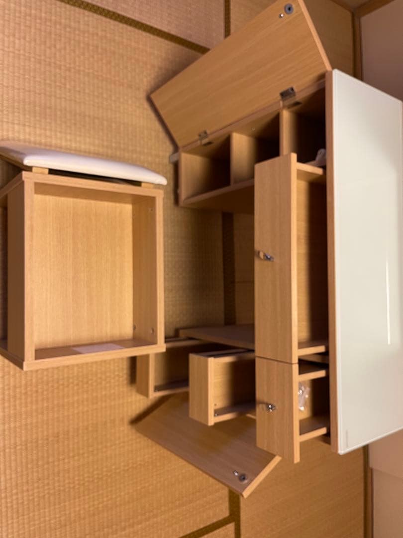 <<引取り限定>> 木製ドレッサー・鏡台 コンセント・収納椅子付き