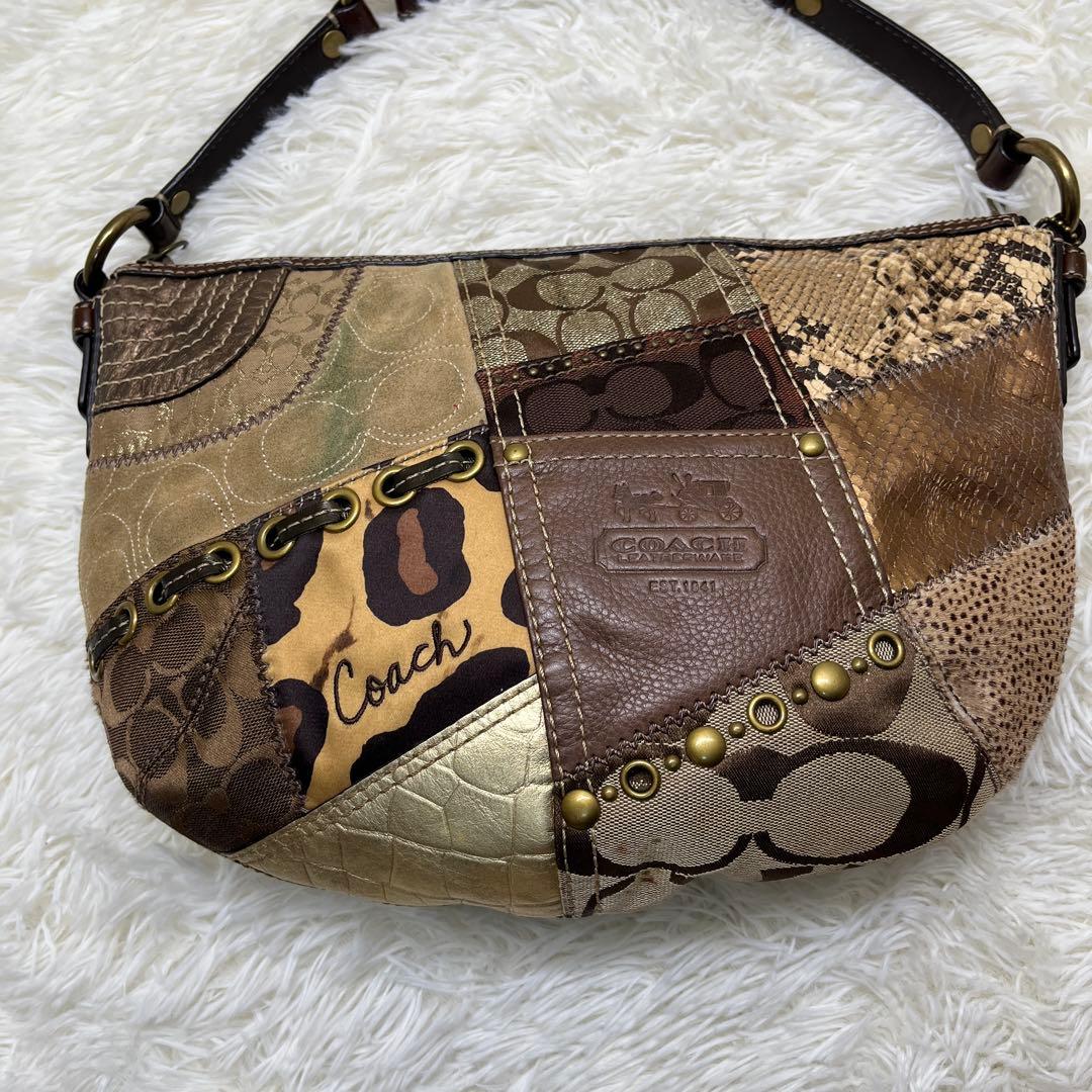 希少 COACH シグネチャー　レオパード　パッチワーク　ショルダーバッグ