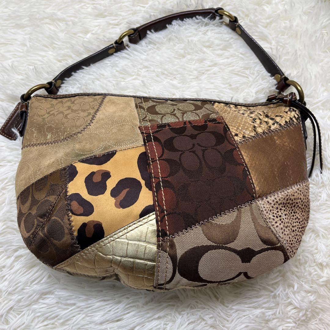 希少 COACH シグネチャー　レオパード　パッチワーク　ショルダーバッグ