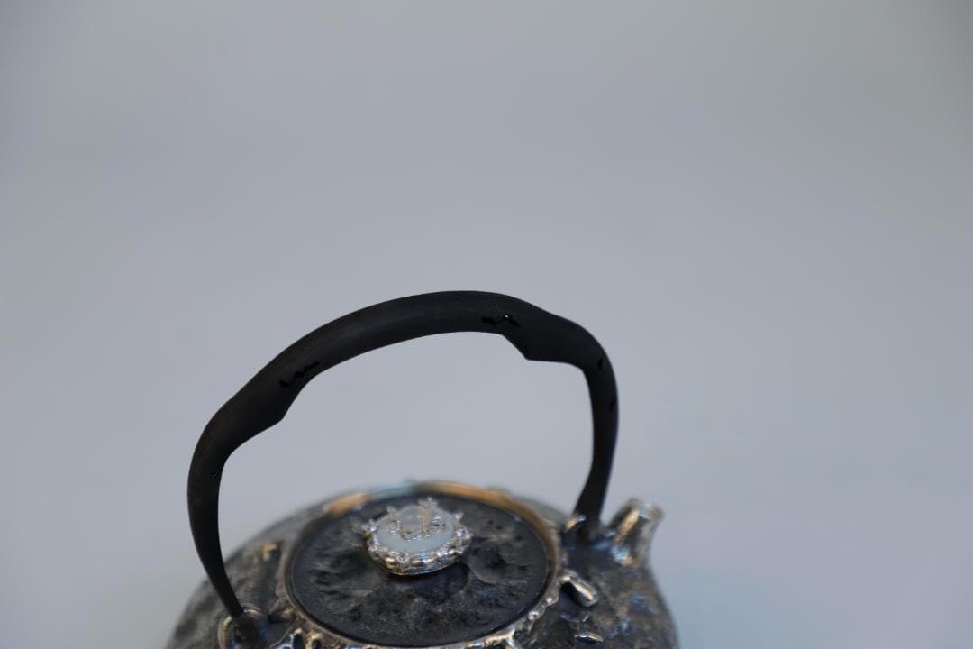 純銀製 平丸形 鎚目打 湯沸 湯沸 銀瓶 煎茶道具