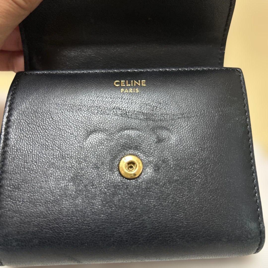 CELINE黒レザー三つ折り財布 ゴールド金具