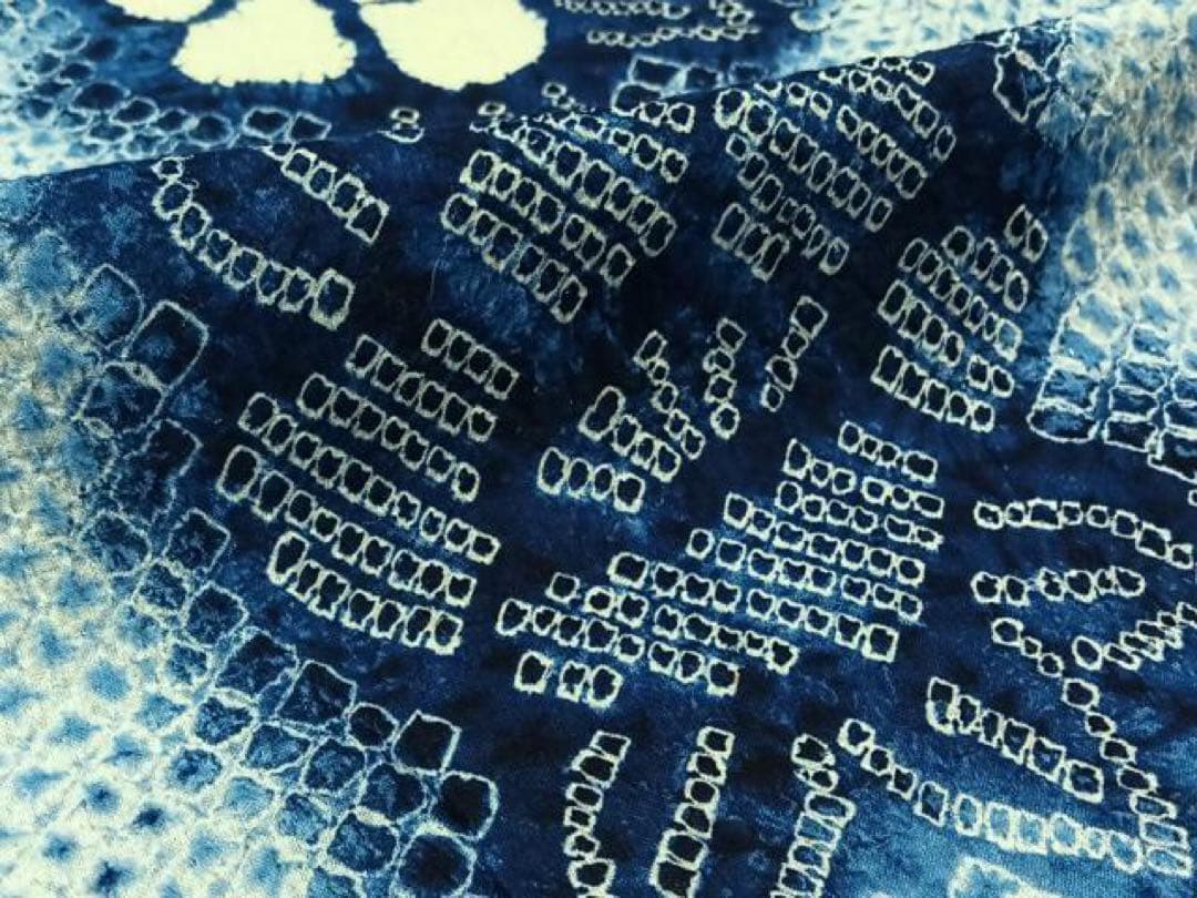 有松絞り　浴衣　トールサイズ　三浦絞り　ぼかし　水色　青紺　有松鳴海絞り