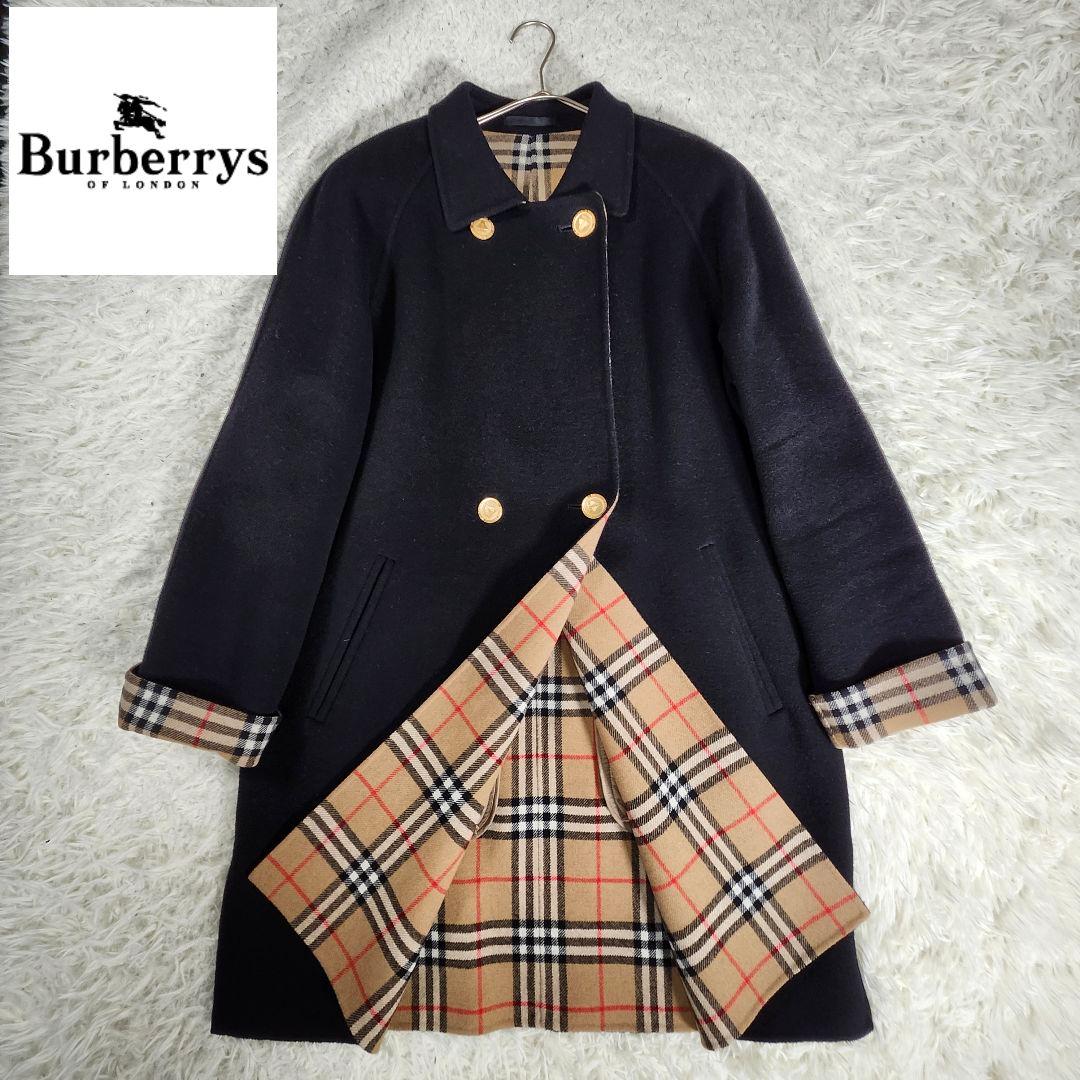 美品　バーバリー　ウールコート　ダブルブレスト　ノバチェック　カシミヤ　金ボタン