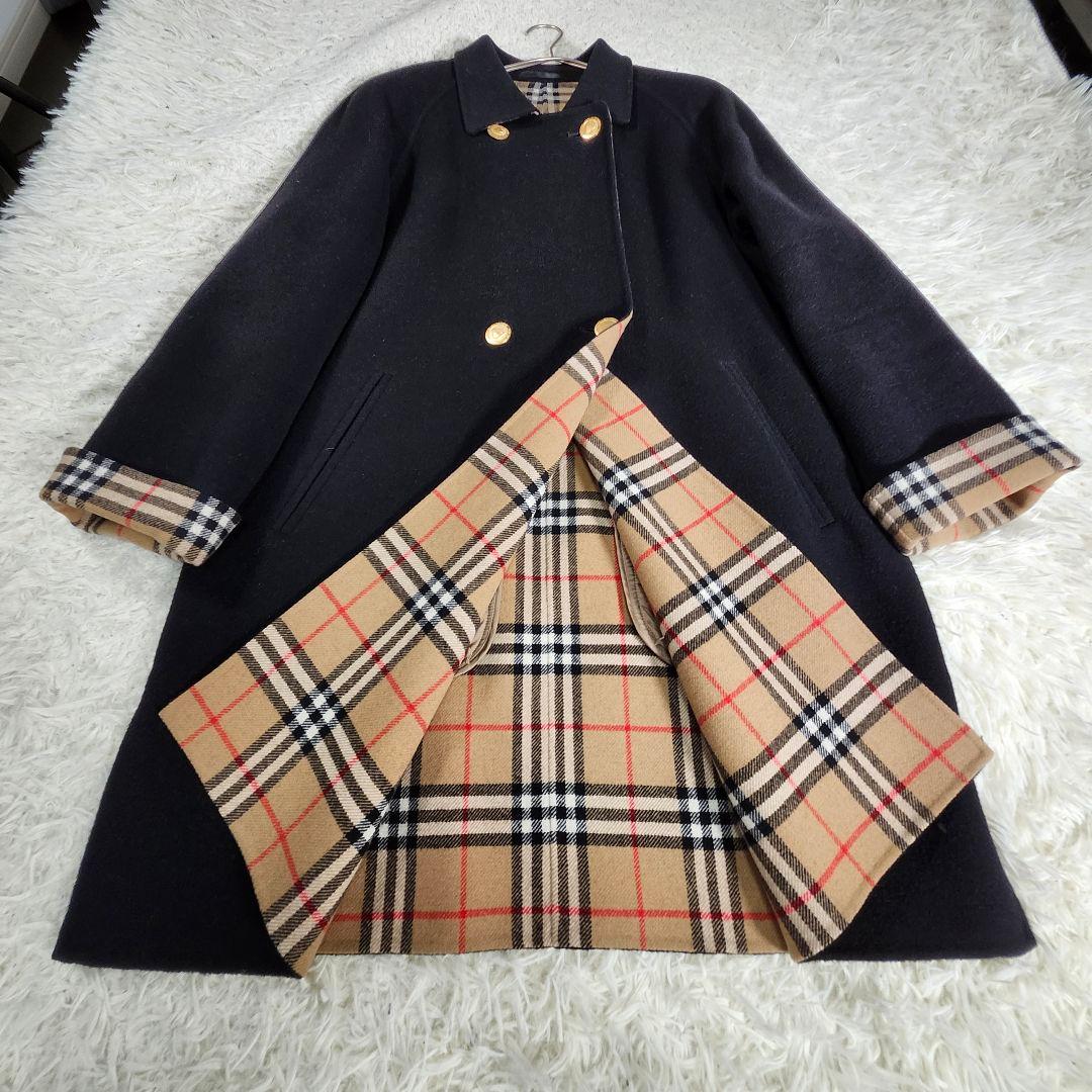 美品　バーバリー　ウールコート　ダブルブレスト　ノバチェック　カシミヤ　金ボタン