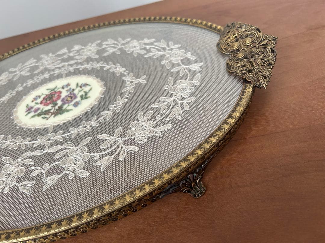 【匿名配送】ドレッシングトレイ　イギリス　アンティーク　雑貨　プチポワン