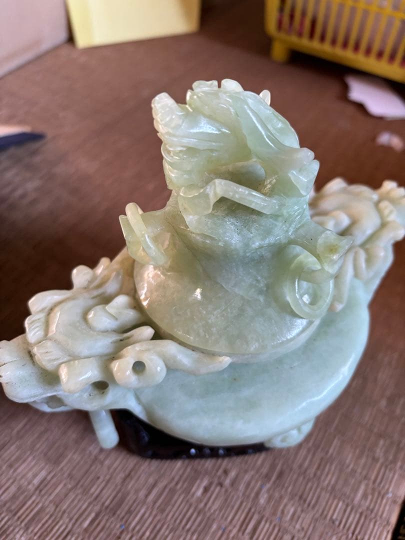 中国美術 玉製 龍彫刻 香炉 台座付き 古美術 置物