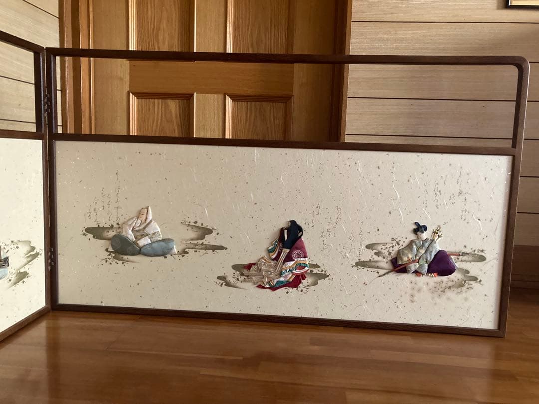 茶道具 風炉先屏風 歌仙絵巻　女桑　夏冬兼用　木製