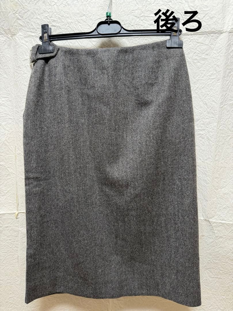 エルメス HERMES チャコールグレー ヘリンボーン タイトスカート38サイズ